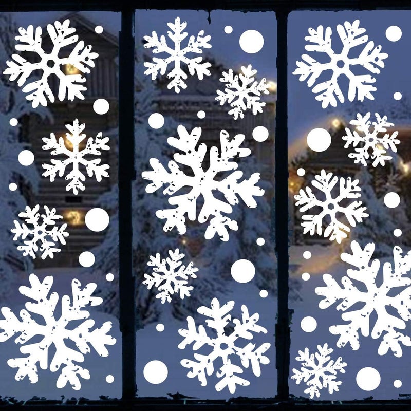 Ivenf Christmas Decorations Window Clings: 16 Sheets Extra Large White Snowflake Christmas Window Decorations, Farmhouse Rustic Xmas Snowflake Decor for Kids Home School Office Winter Holiday Party - Image 1